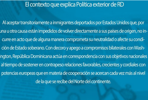 La política exterior dominicana mantiene soberanía al aceptar temporalmente deportados de Estados Unidos